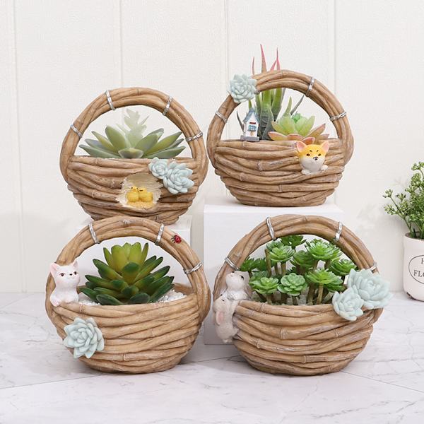 Succulent Planter Simulering Bambu Korg Blomkruka Plant Kruka Harts Vas Dekor B