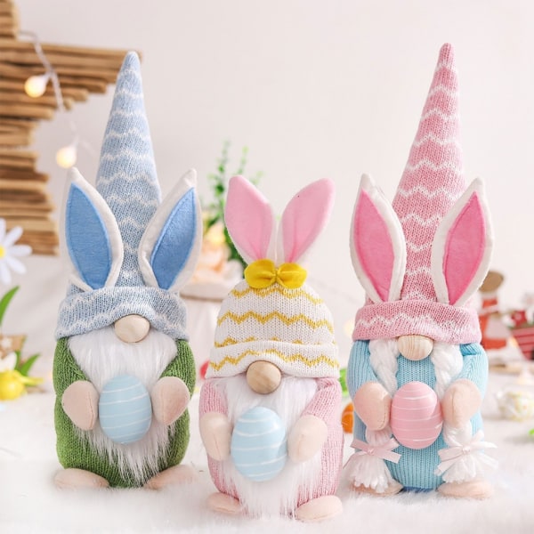 3st påskhare Gnome Håller ägg fyllda dockor prydnad för påskfestival Fest Bordsskiva dekoration rekvisita