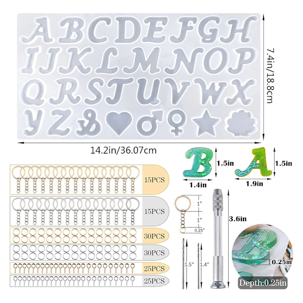 Alfabetet Molds, molds Nyckelring Molds för harts-epoxigjutning DIY-nyckelringstillverkningssats
