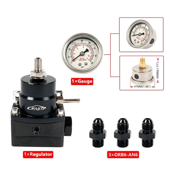 Universal drivstofftrykksregulator med måler AN6 drivstofftrykksregulatorsett