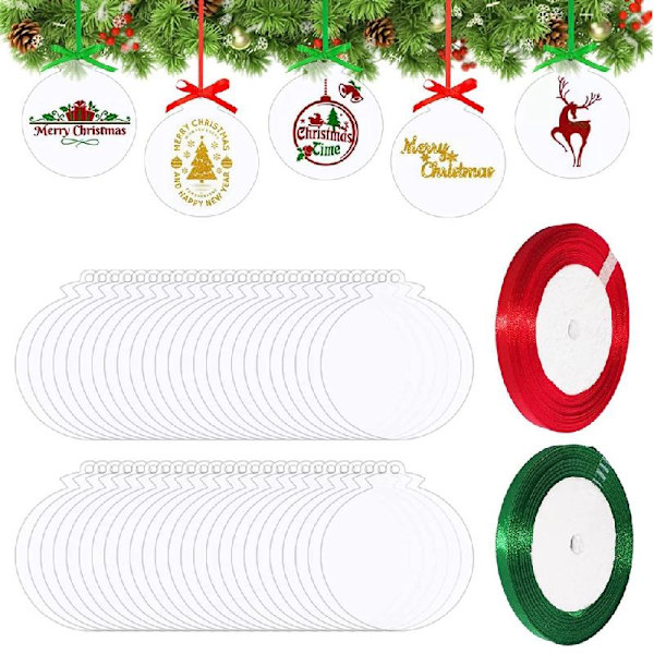 Klar, rund akryl julprydnad Gör-det-själv Tom Circle Bulb Xmas Bauble Träddekoration Strumpa Namnlappar Semester