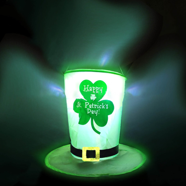 Saint Patricks Day Glödande Hat Led Shamrock Irish Cap Rekvisita Tillbehör