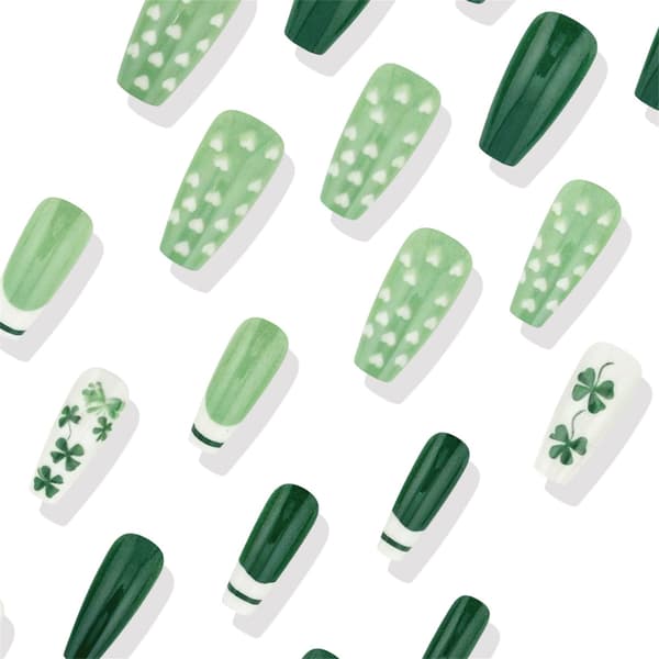 Patrick's Day Press on Nail Medium Shamrock French Style Ballet False Nail