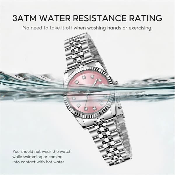 Mode Dame Analog Quartz Armbåndsur Pink Urskive Sølv Poleret Rem