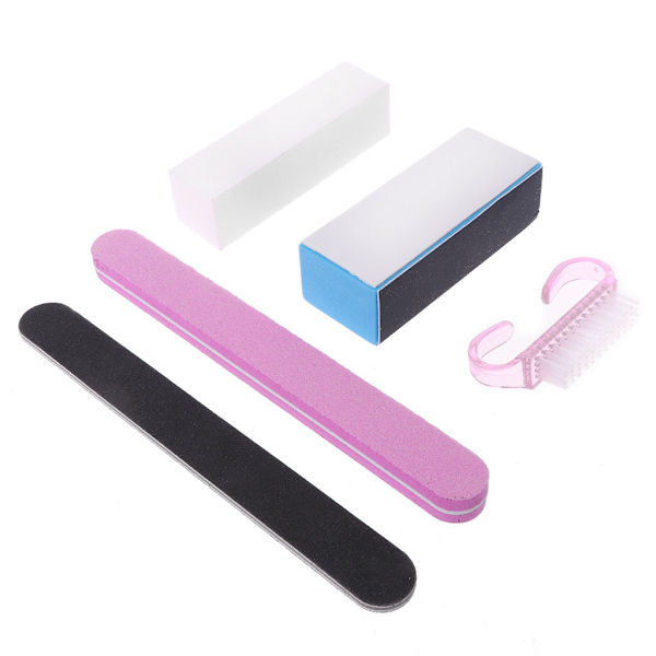 5 st Professionell Manikyr Rektangulära Verktyg Kit Nagelfilar Borste Nagelkonst Set