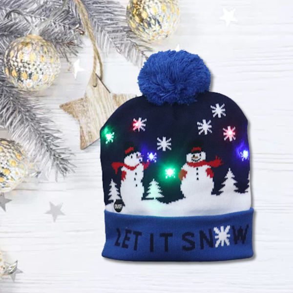 LED julmössa Light Up Stickad Färgglada Lights Snowman Hat Unisex cap