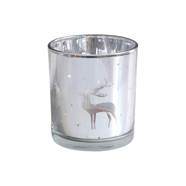 Silver Doftljusbehållare Handgjort Ljusglas Tom Burk Jul Renmönster Lätt Ljuskopp Heminredning