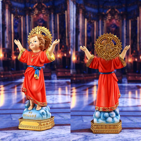 Gudomlig barnfigur på bas 8 tum hög renässanssamling Resin staty Religiös gåva katolsk heminredning