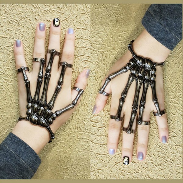 Halloween armband för kvinnor gotisk punk handskalle Skelett Elasticitet Justerbart armband Armband Femme Party Accesso A
