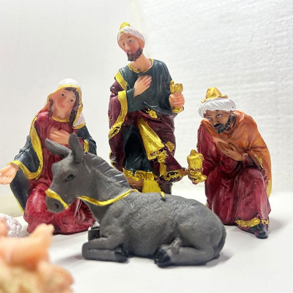 11 st Jesus Julkrubba Staty Julkrubba Set Harts Wisemen figurer för Holiday Church Heminredning