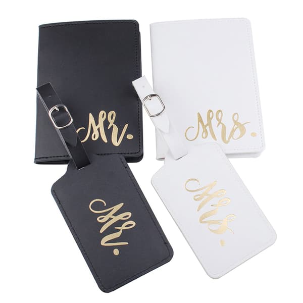 1Set PU Läder Bagage Tag Mr./Mrs. Pass för case för par organizer