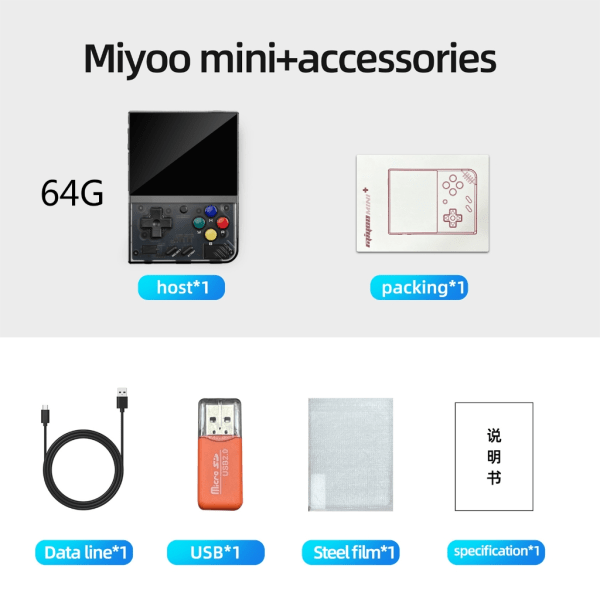 Bärbar kompakt handhållen spelkonsol med RPG-spel Njut av uppslukande rollspel Miyoo Mini Plus+ för gamers enhet Black 128G