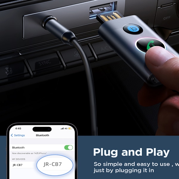 Bil Bluetooth 5.3 Transmitter 3.5mm Trådløs Lydadapter til Musikstreaming