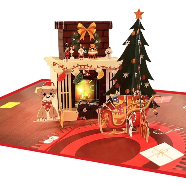 3D Popup Julkort Santa Eldstäder med ljus Musik Färgglada meddelandekort Julhälsningskort Nyårspresent