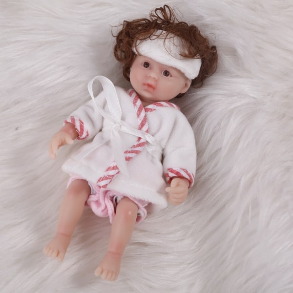 6'' Reborns Doll Mini Newborn Girl Doll Helkroppsmjuk silikon Life Like Doll med brunt hår Realistisk docka baby