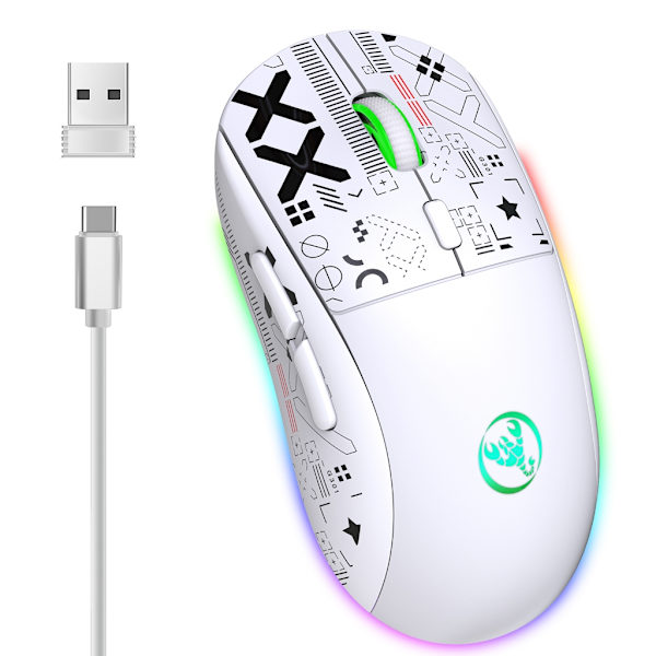 Bluetooth-kompatibel 2.4G- Trådløs Mus RGB Lys Til Computer Laptop Pad Tablet Optisk Mus - Genopladelig TypeC Lydløs-