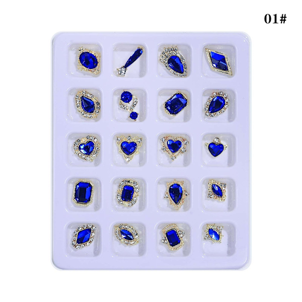 20 st 3D Legering Nagelkonst Hantverk Strass Charms Glänsande Platt Baksida Nagel Kristall Ädelstenar Set Manikyr Nagelsmycken Diamanter