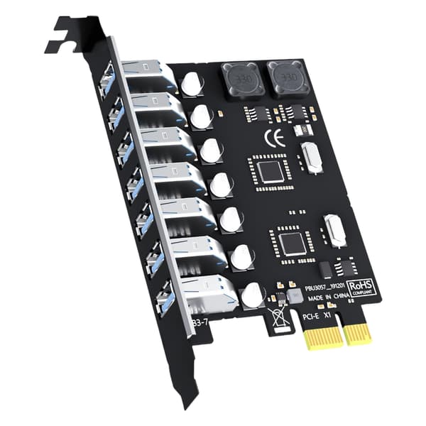 USB3.0 PCIE Expansionskort 7 Port USB3.0 Adapter Extern Kontroller PCIE