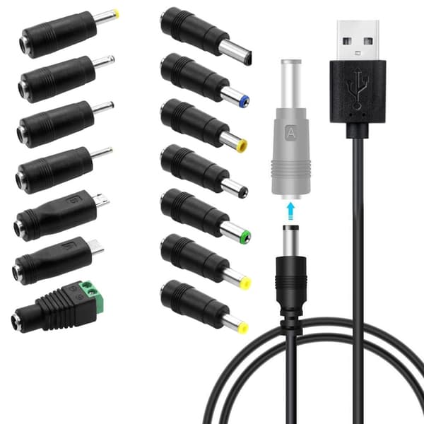 USB til DC5V 5521 Stik Opladningskabel med 14 Adapterstik til Månelampe LED'er