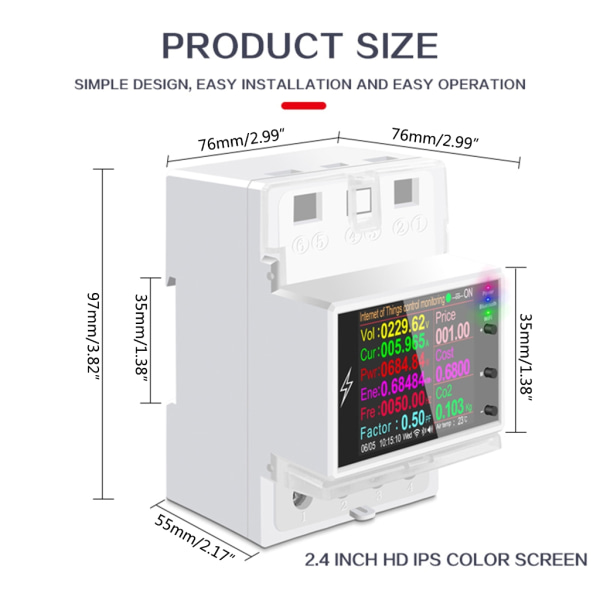 El Power Spänning Ström Monitor WiFi APP-Control Rail Montering Elanvändningsmonitor Fungerar med Tuya-Alexa