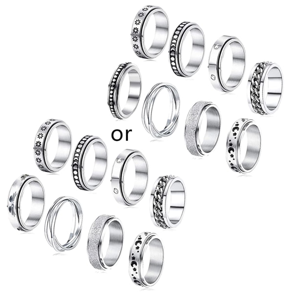 8 delar rostfritt stål fidget ring svängbar ring blommåne Cool ångest ring stress relief bröllopslöfte ring set null - 9