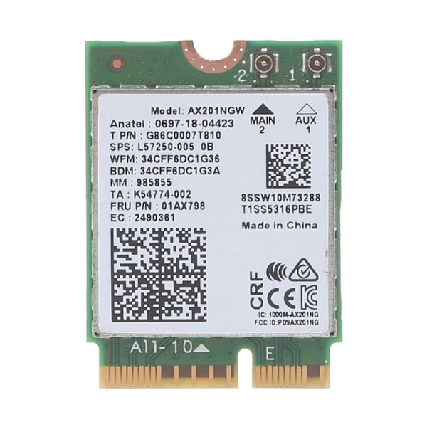 AX201NGW NGFF för M.2 för Key E Wireless WiFi 6 Nätverkskort 2.4 /5G 802.11ac ax Bluetooth-kompatibel 5.0 Dual Band Wifi
