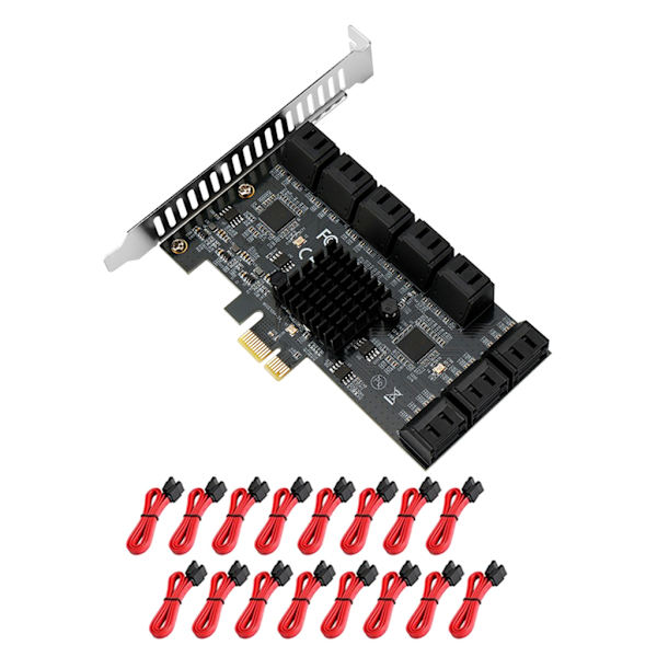 PCIE SATA III 16 Portin Ohjainkorttipaikat PCIe 4X - SATA3.0 Sovitin 6Gbps Laajennuskortti Chia-louhintaan Kaapelilla