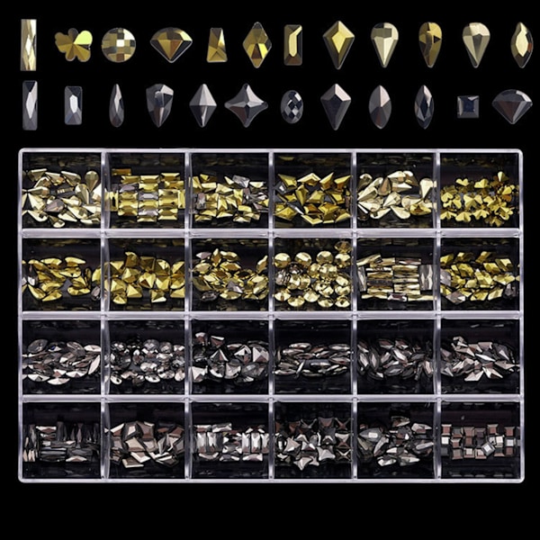 24 Grids Nail Rhinestones, Nagelstenar Nageldiamanter, Nail art Nagelkristaller, Blommor Nagelberlocker för Nail art E