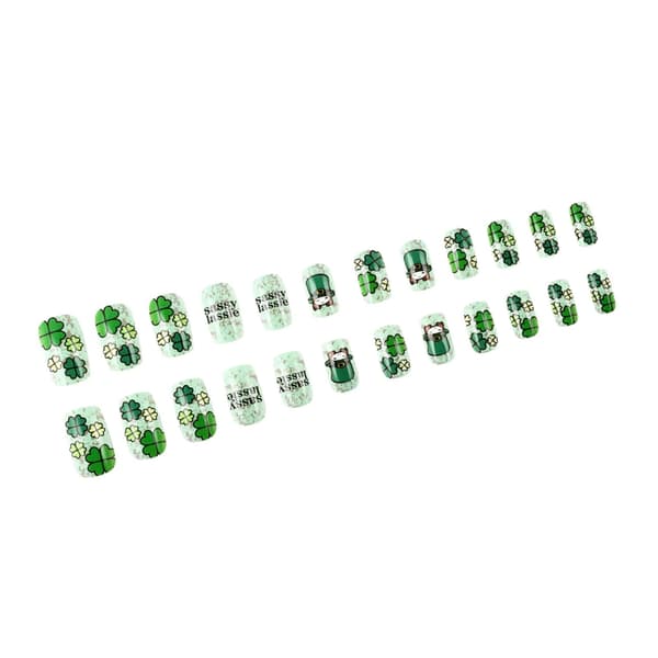 Patrick's Day 24 stk. korte kunstige negle med kløverdesign til kvinder