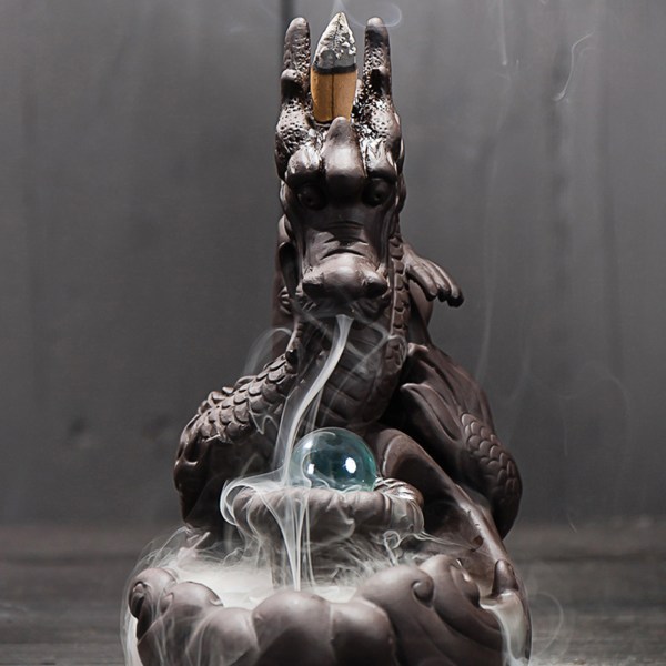 Keramisk Dragon Playing Bead Backflow Rökelse för Burner Keramikhantverk