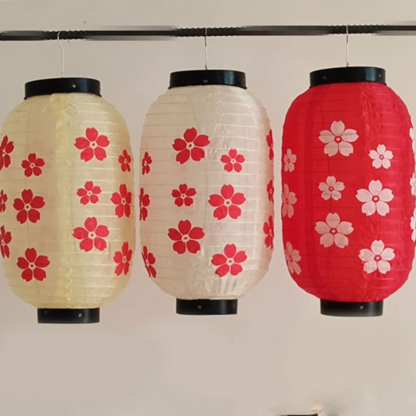Hängande lyktor i japansk stil Dekorativa vattentäta lyktor prydnader Japansk inredning Vikbara sidenlyktor White 8 inches