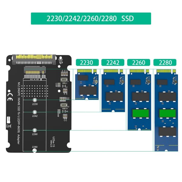 SFF-8639 NVME til NGFF M.2 M-Key PCIe SSD-adapter til stationære computere