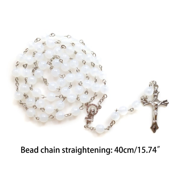 Akryl Vit Lysande för kors Rosenkrans Halsband Hängande hänge för kvinnor Män Ber Meditation Presentmaterial