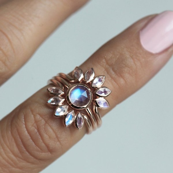 3st/ set Sunflower Statement Ring Knogringar Mellanfinger Stapelbara Ringar Set Fingerringar för kvinnor Modesmycken null - 8