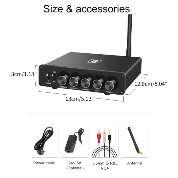 HF220 aptX Bluetooth5.1 förstärkare TPA3116 2.1 digital power 50Wx2+100W Active Passive Double Bass Out UK