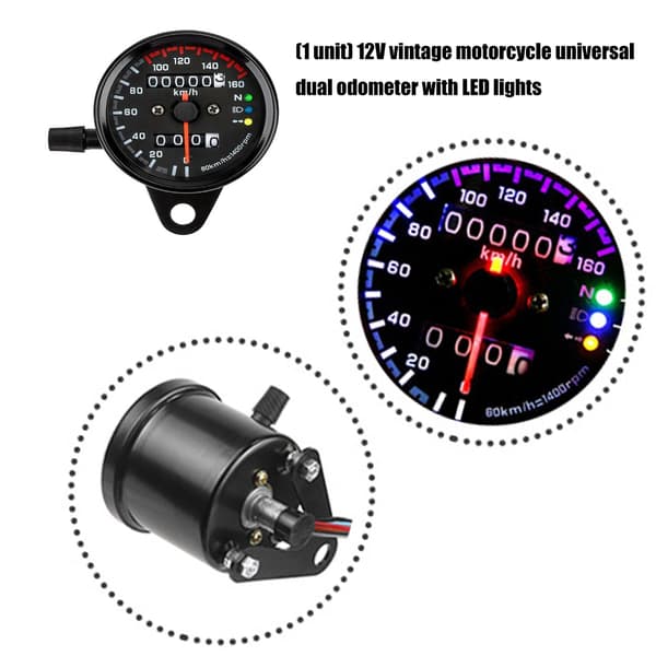 Motorsykkelmåler Odometer 12V Speedometer Frontlykt Blinklysindikator LED