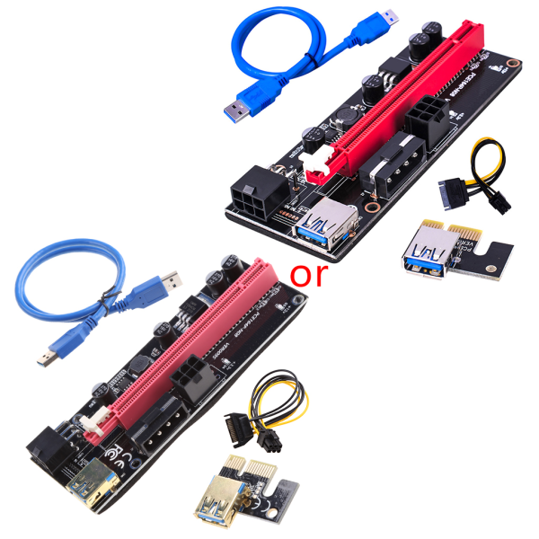 PCI-E PCIE Riser 009 för Express 1X 4x 8x 16x Extender USB Riser 009S GPU Dual 6 Pin Adapter Card SATA 15 pin Passar BTC M Blue