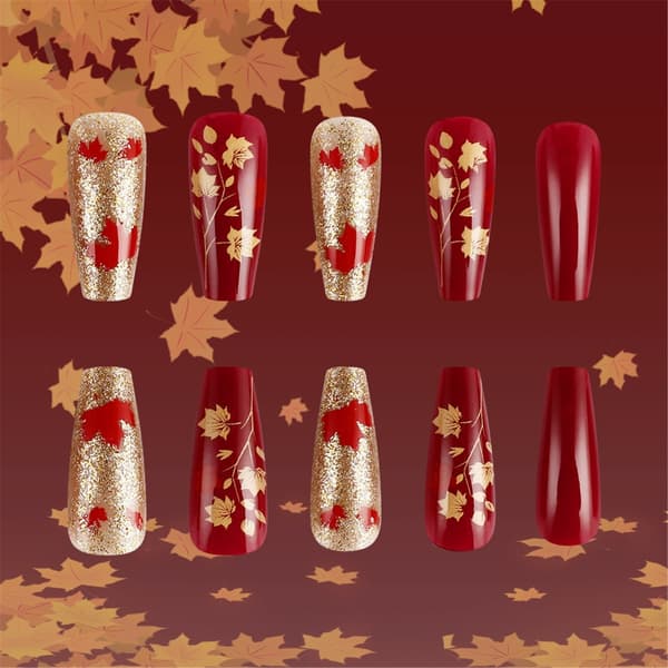Thanksgiving Press on Nail Short Square Glossy Full Cover Fall False Nail 24Pcs