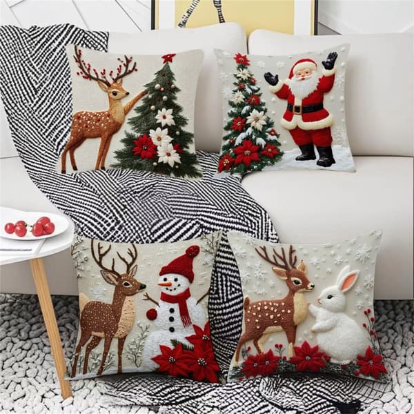 Vinterfest Dekoration Linne Kuddfodral Älg Kanin Tomte Juldesign 4