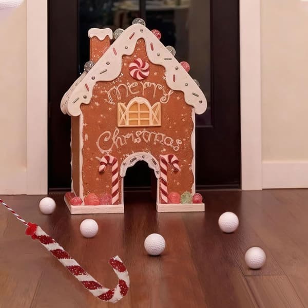 Bærbart Golfspilssæt i Resin til Julefrokoster, Robust Peberkagedesign Gingerbread Golf 4 balls