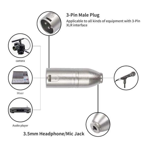 Høre 3,5 mm 1/8 port til 3-benet hanadapter til høreapparater videokameraer