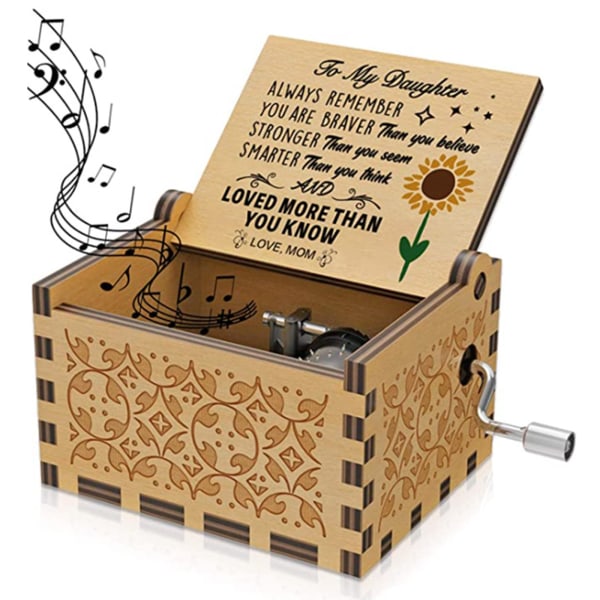 Klassisk vintage You are My Sunshine Wooden Musical Box Handvev Music Box Graverad Clockwork for Women Syster Damer null - Sunflower