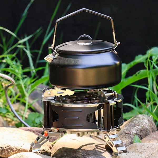Camping vattenkokare, 1L Camp te Kaffekanna rostfritt stål Utomhus vandring vattenkokare Lätt slitstark camping te vattenkokare Black