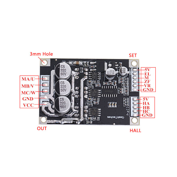 15A 500W DC12V-36V Harjaton Moottorin Nopeudensäädin BLDC Ohjainkortti Hall-anturilla