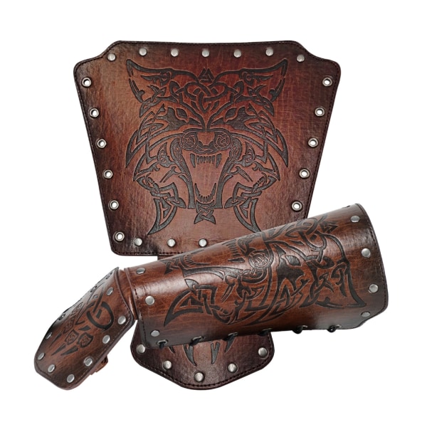 Justerbara medeltida präglade armbandshållare Vintage konstläder Riddarhandskar Vikingarmband Läderarmskydd Black B