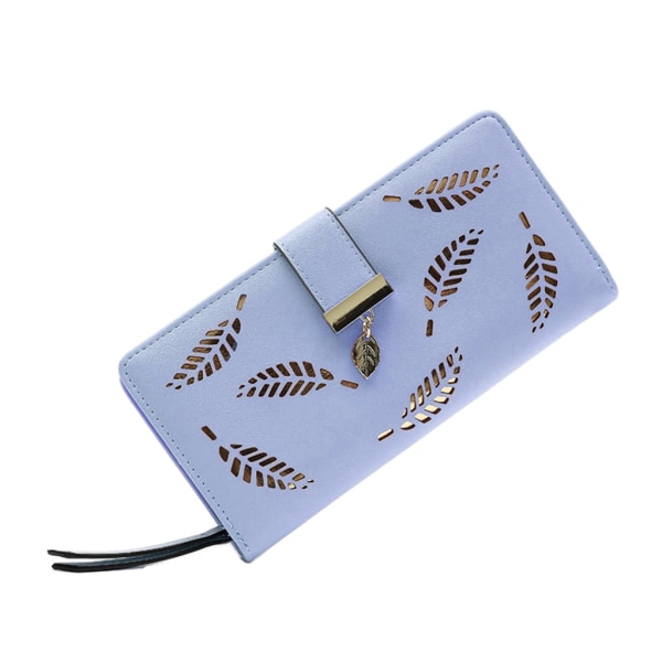 Damplånbok Hollow Leaf Spänne Plånbok PU-läderplånbok Kvinnlig Lång plånbok för flickor Myntväska Korthållare Clutch Blue