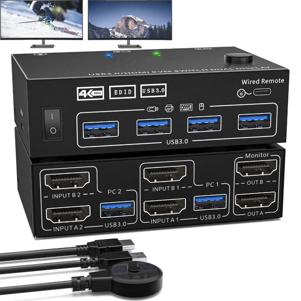 USB3.0 Högupplöst Multimediaport Dubbelkanal KVM-switch
