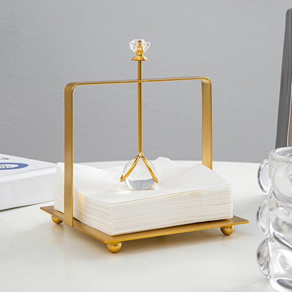 Smidesjärn kristallkula vävnadslåda Skrivbord hemdekorationer Vardagsrum Soffbord förvaring vävnadslåda med fyrkantig bas Gold
