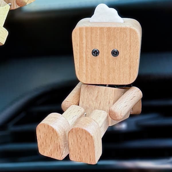 Tre Robot Dashbord Dekor Magnetisk Base Håndlaget Unik Bilgave Beech