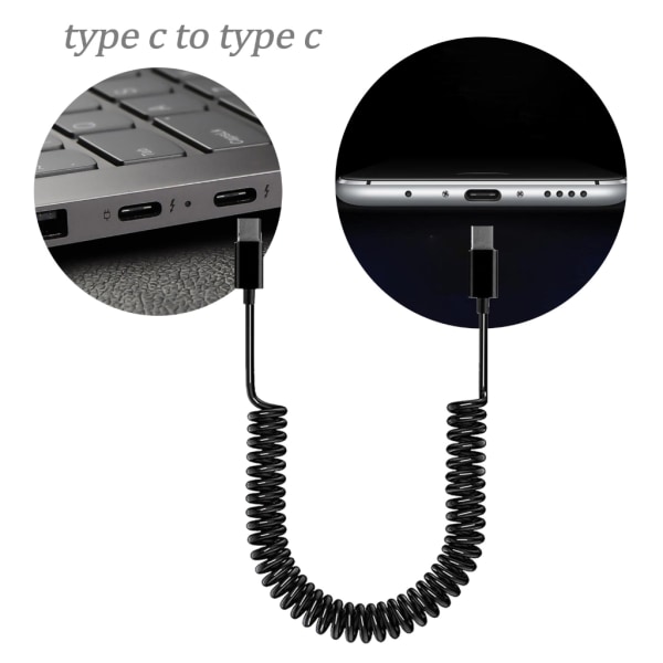 Upprullad USB C till USB C-kabel, fjäder typ C hane till typ C hane laddningssladd för snabb dataöverföring och power 2.68m